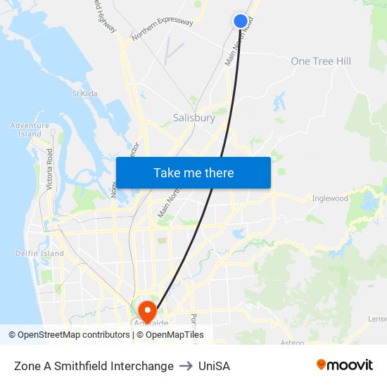 Zone A Smithfield Interchange to UniSA map