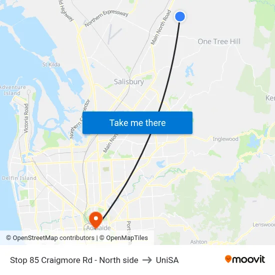 Stop 85 Craigmore Rd - North side to UniSA map