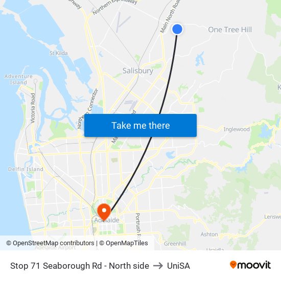 Stop 71 Seaborough Rd - North side to UniSA map