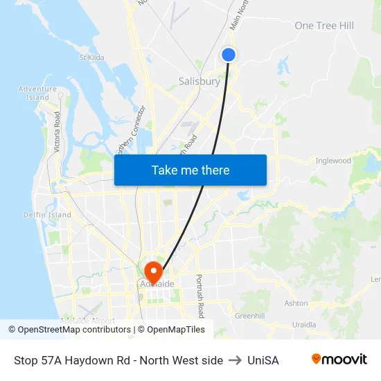 Stop 57A Haydown Rd - North West side to UniSA map