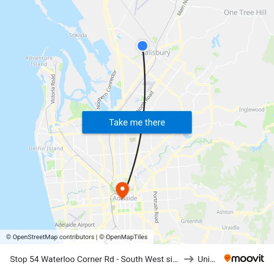 Stop 54 Waterloo Corner Rd - South West side to UniSA map