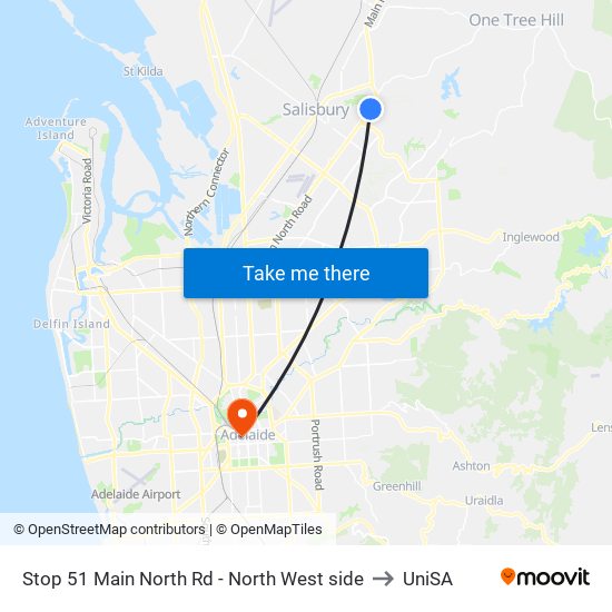 Stop 51 Main North Rd - North West side to UniSA map