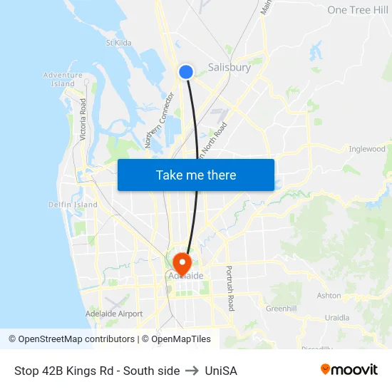 Stop 42B Kings Rd - South side to UniSA map