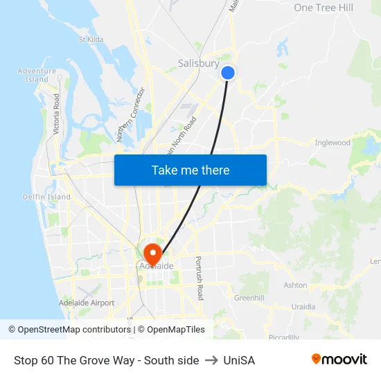 Stop 60 The Grove Way - South side to UniSA map