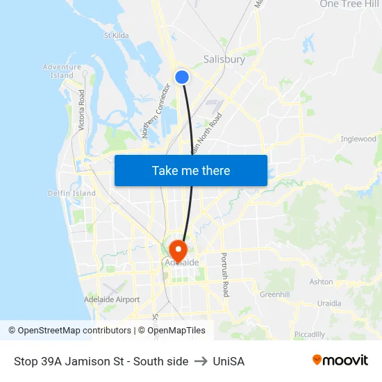 Stop 39A Jamison St - South side to UniSA map