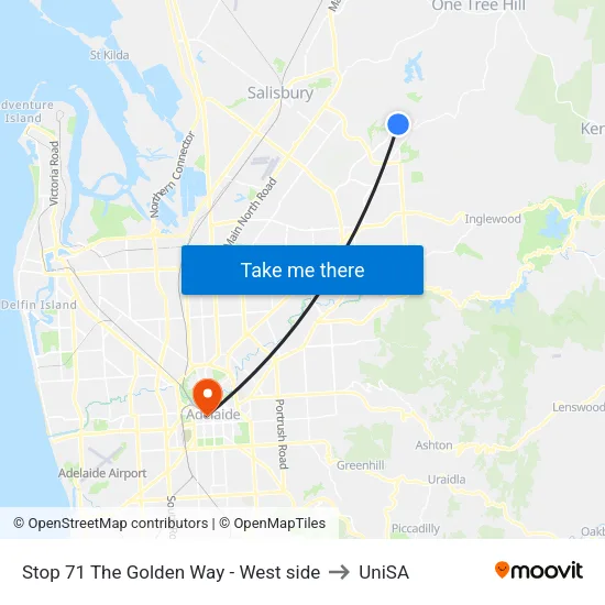 Stop 71 The Golden Way - West side to UniSA map