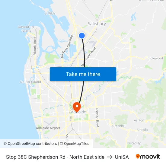 Stop 38C Shepherdson Rd - North East side to UniSA map