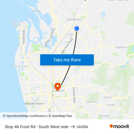 Stop 46 Frost Rd - South West side to UniSA map
