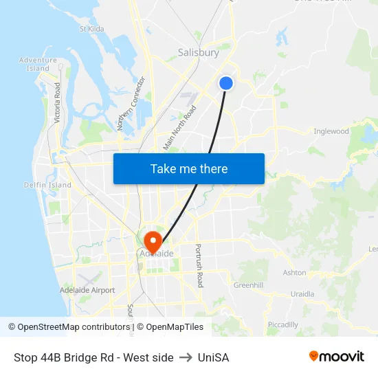 Stop 44B Bridge Rd - West side to UniSA map