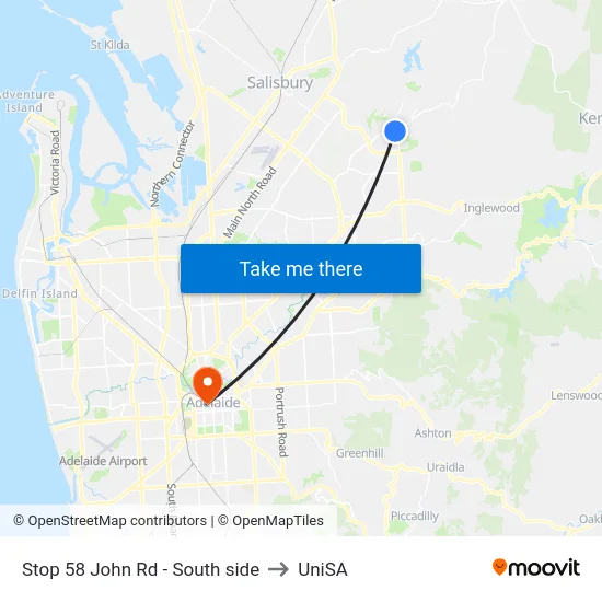 Stop 58 John Rd - South side to UniSA map