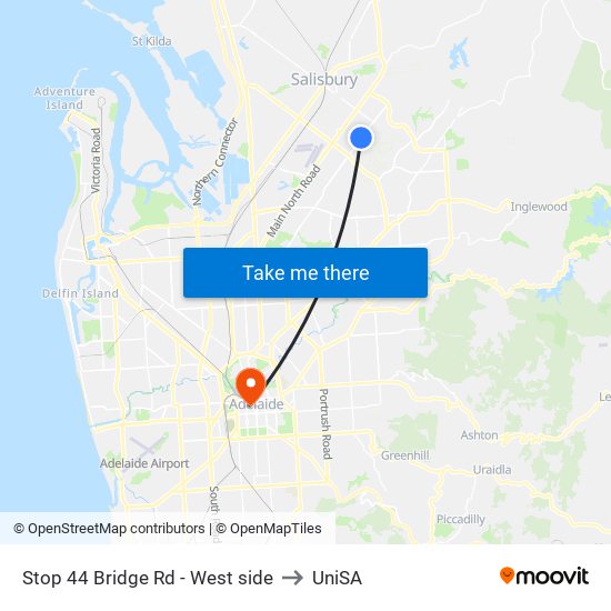 Stop 44 Bridge Rd - West side to UniSA map