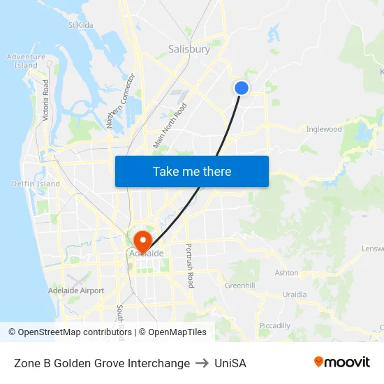 Zone B Golden Grove Interchange to UniSA map