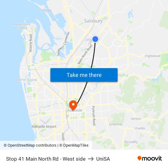 Stop 41 Main North Rd - West side to UniSA map