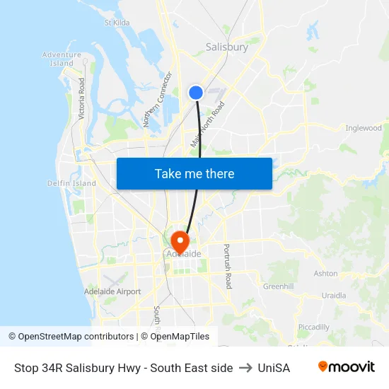 Stop 34R Salisbury Hwy - South East side to UniSA map