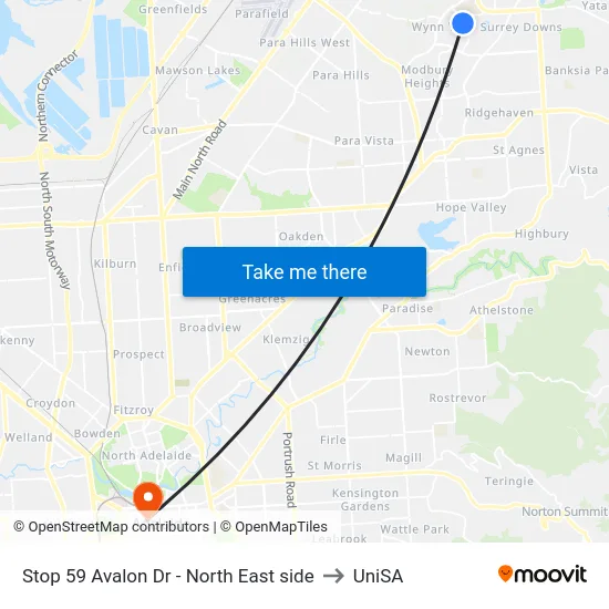 Stop 59 Avalon Dr - North East side to UniSA map