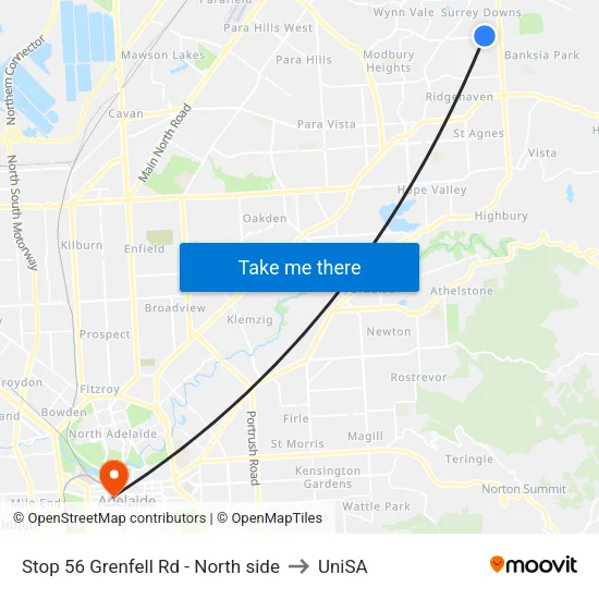 Stop 56 Grenfell Rd - North side to UniSA map