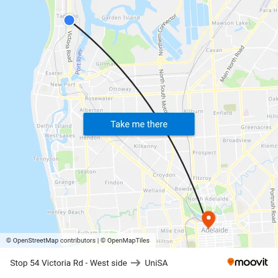 Stop 54 Victoria Rd - West side to UniSA map