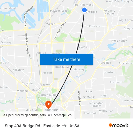 Stop 40A Bridge Rd - East side to UniSA map