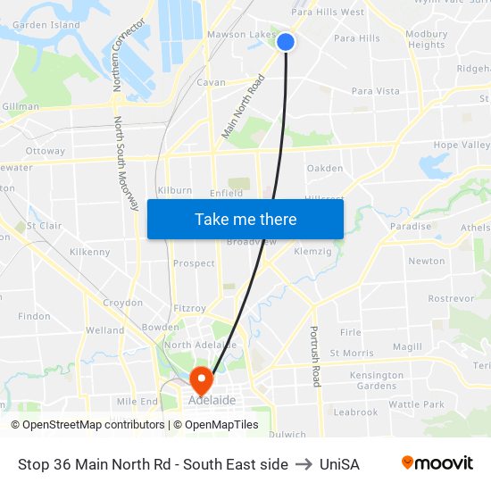 Stop 36 Main North Rd - South East side to UniSA map