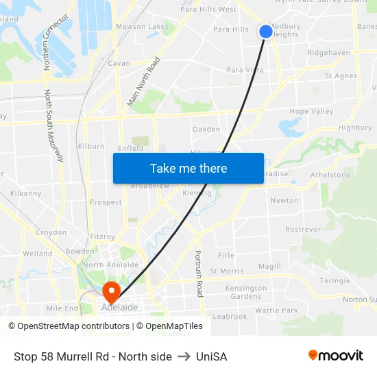 Stop 58 Murrell Rd - North side to UniSA map