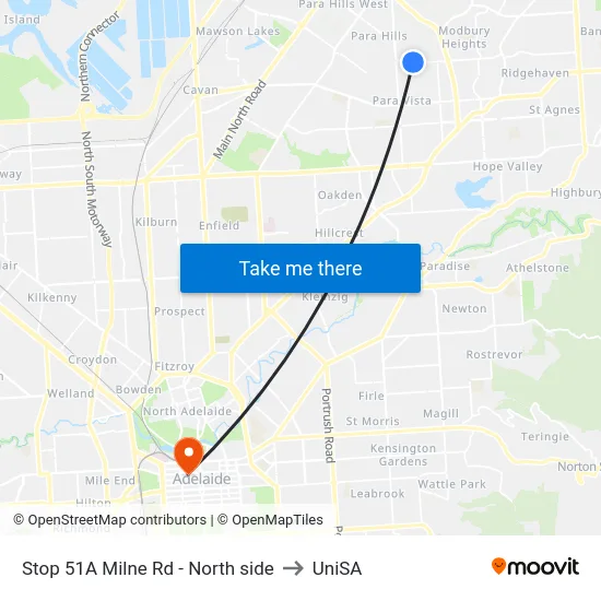 Stop 51A Milne Rd - North side to UniSA map