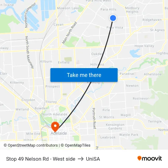 Stop 49 Nelson Rd - West side to UniSA map