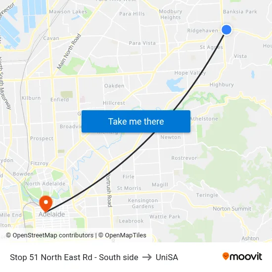 Stop 51 North East Rd - South side to UniSA map