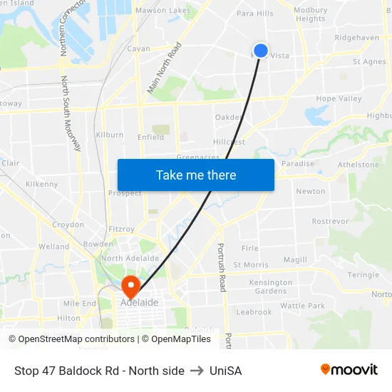 Stop 47 Baldock Rd - North side to UniSA map
