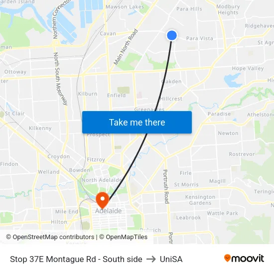 Stop 37E Montague Rd - South side to UniSA map