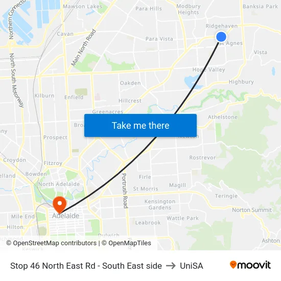 Stop 46 North East Rd - South East side to UniSA map