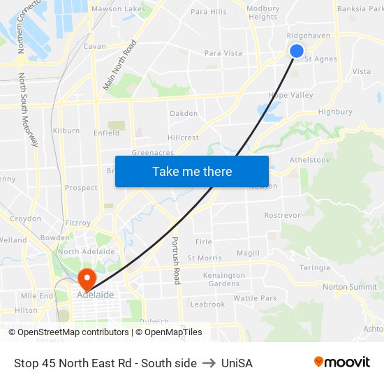 Stop 45 North East Rd - South side to UniSA map