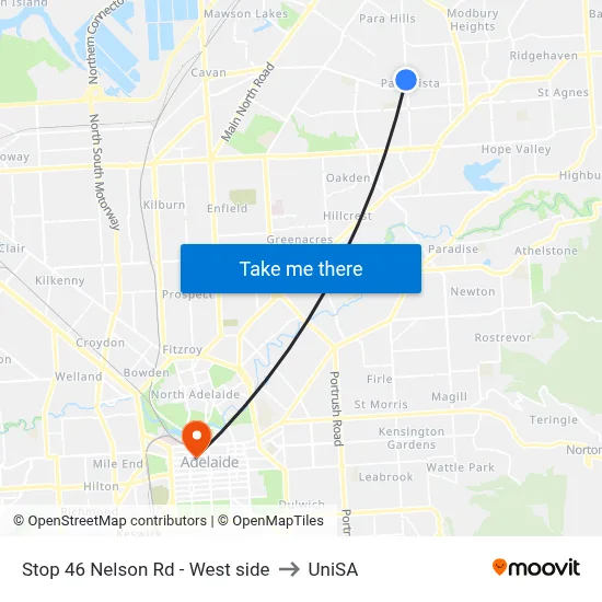 Stop 46 Nelson Rd - West side to UniSA map