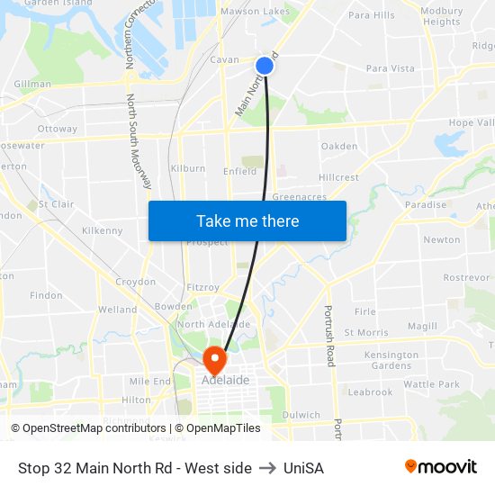 Stop 32 Main North Rd - West side to UniSA map