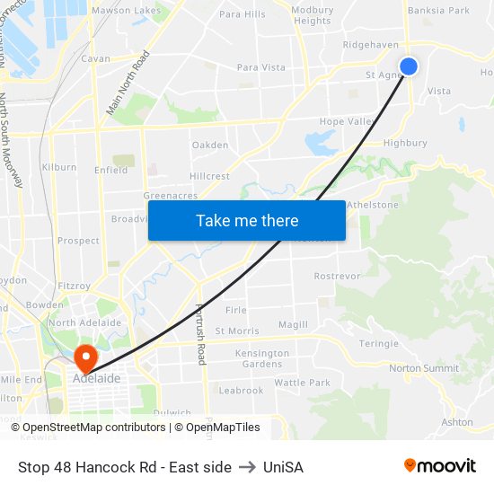 Stop 48 Hancock Rd - East side to UniSA map