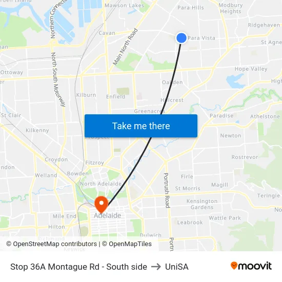 Stop 36A Montague Rd - South side to UniSA map