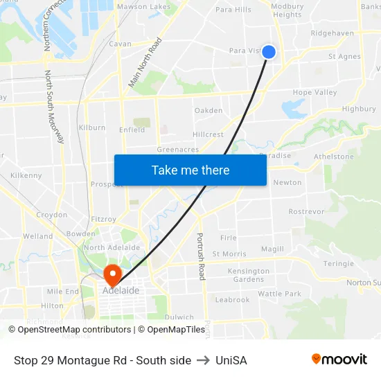 Stop 29 Montague Rd - South side to UniSA map