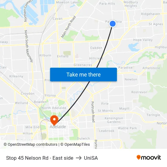 Stop 45 Nelson Rd - East side to UniSA map