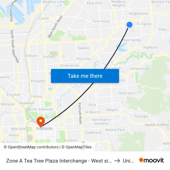 Zone A Tea Tree Plaza Interchange - West side to UniSA map