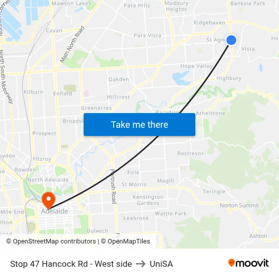 Stop 47 Hancock Rd - West side to UniSA map