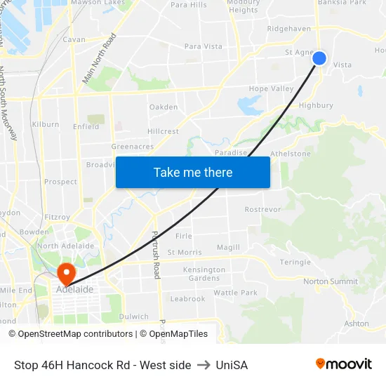 Stop 46H Hancock Rd - West side to UniSA map