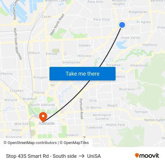 Stop 43S Smart Rd - South side to UniSA map