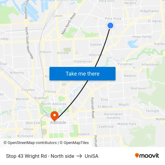 Stop 43 Wright Rd - North side to UniSA map
