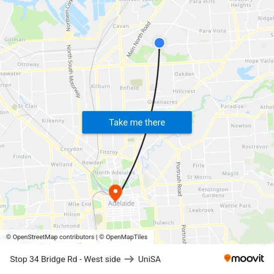 Stop 34 Bridge Rd - West side to UniSA map