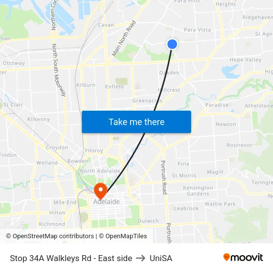 Stop 34A Walkleys Rd - East side to UniSA map