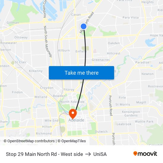 Stop 29 Main North Rd - West side to UniSA map