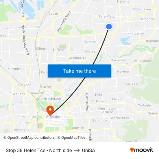 Stop 38 Helen Tce - North side to UniSA map
