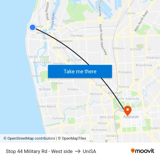 Stop 44 Military Rd - West side to UniSA map