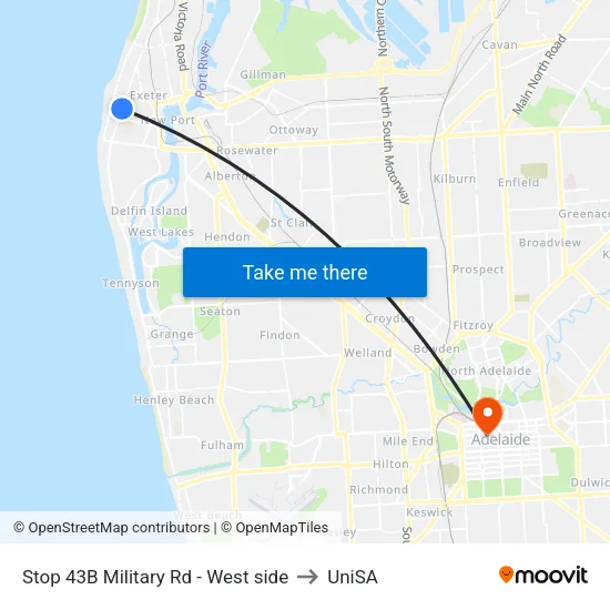 Stop 43B Military Rd - West side to UniSA map