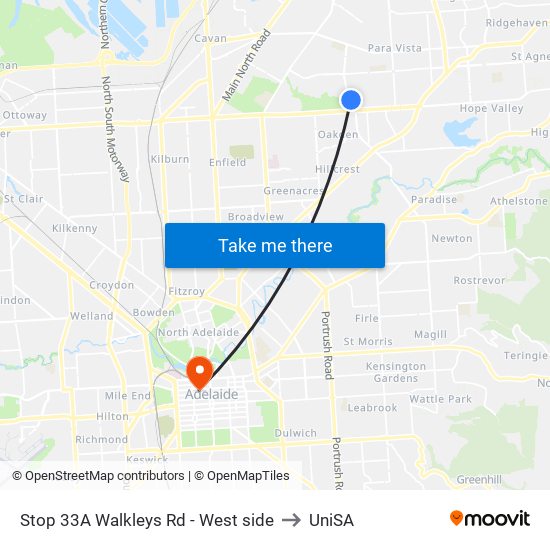 Stop 33A Walkleys Rd - West side to UniSA map