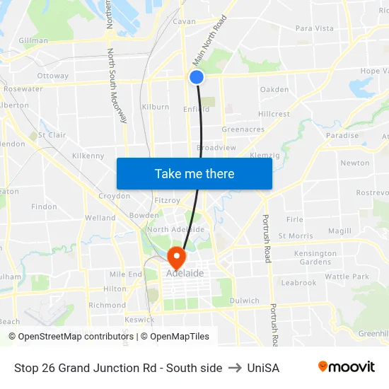 Stop 26 Grand Junction Rd - South side to UniSA map